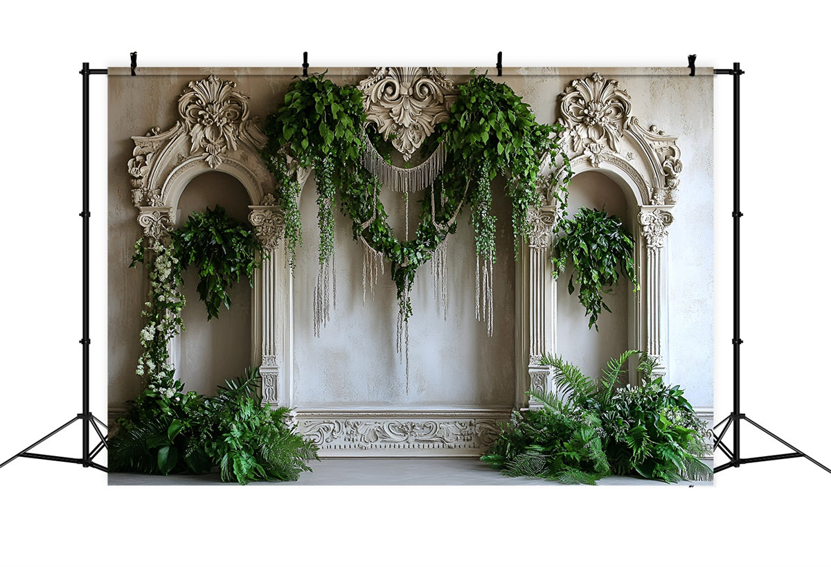 Vintage Wall Backdrop Greenery Draped Vintage Arch Backdrop UK CSH2-225