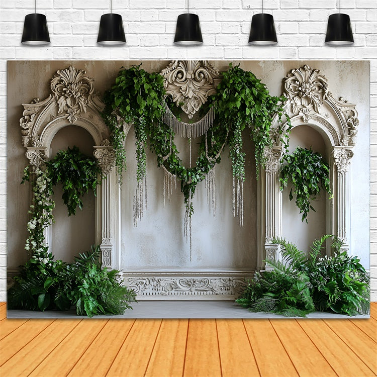 Vintage Wall Backdrop Greenery Draped Vintage Arch Backdrop UK CSH2-225