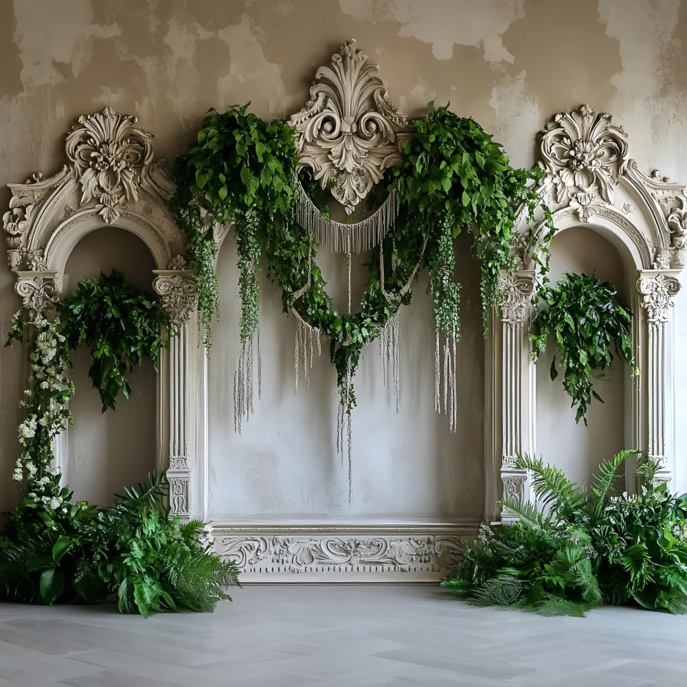 Vintage Wall Backdrop Greenery Draped Vintage Arch Backdrop UK CSH2-225