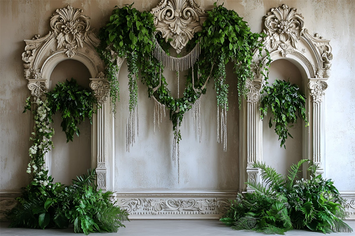 Vintage Wall Backdrop Greenery Draped Vintage Arch Backdrop UK CSH2-225