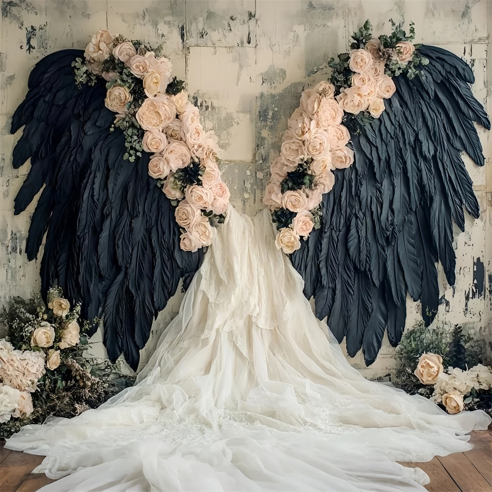 Flower Wall Backdrop Black Feathered Wings Rose Backdrop UK CSH2-226