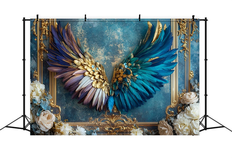 Vintage Wall Backdrop Opulent Peacock Wings Blue Backdrop UK CSH2-228