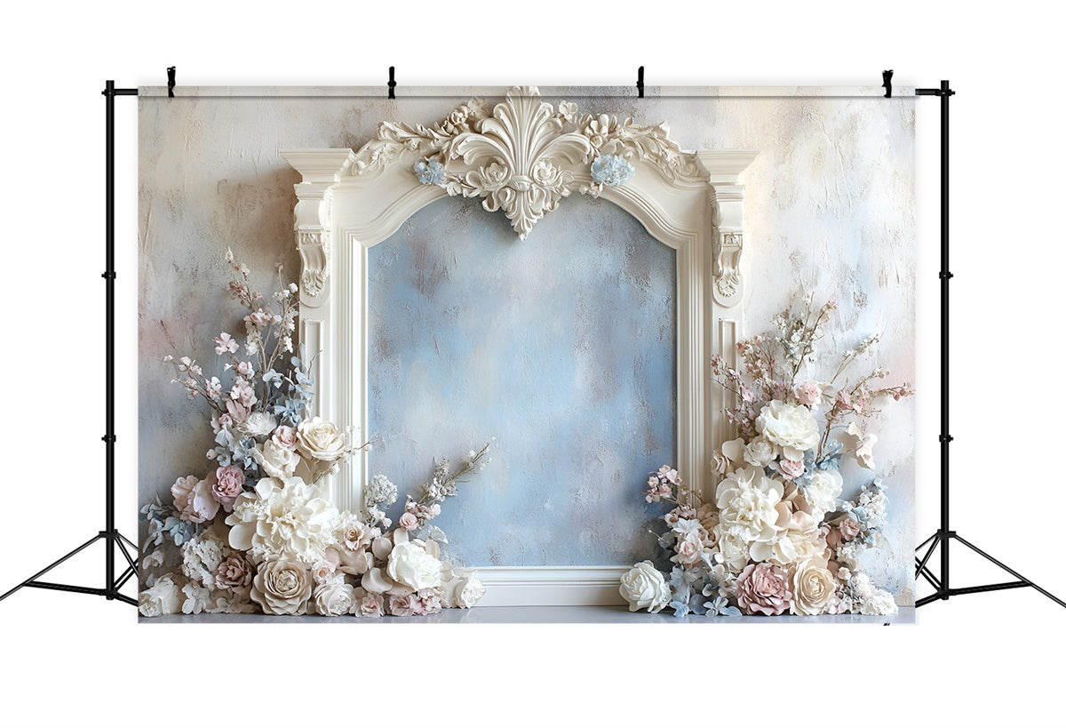 Flower Wall Backdrop Romantic Blue Floral Frame Backdrop UK CSH2-233