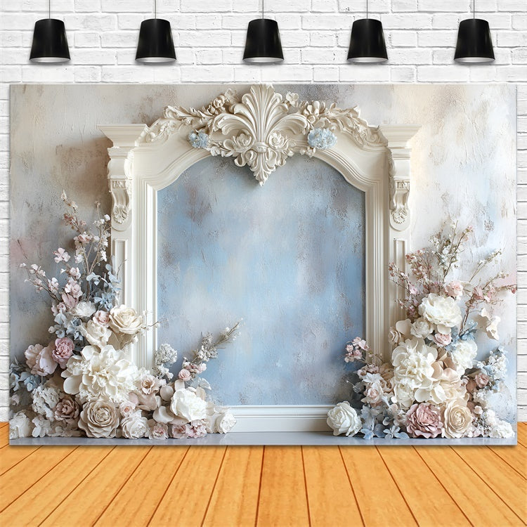 Flower Wall Backdrop Romantic Blue Floral Frame Backdrop UK CSH2-233