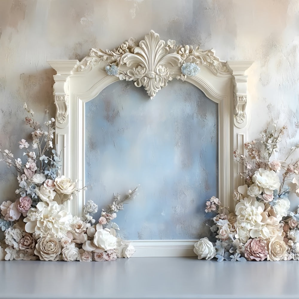 Flower Wall Backdrop Romantic Blue Floral Frame Backdrop UK CSH2-233