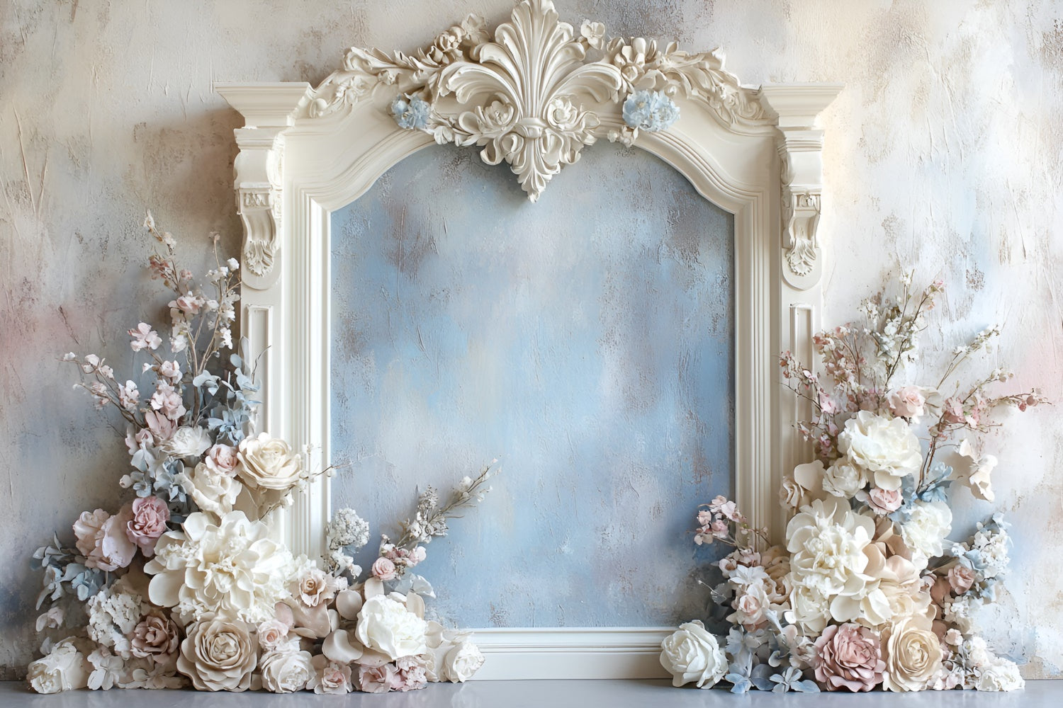 Flower Wall Backdrop Romantic Blue Floral Frame Backdrop UK CSH2-233