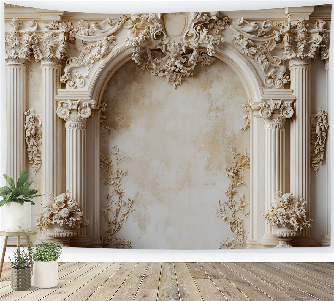 Vintage Wall Backdrop Classic Columns Cream Arch Backdrop UK CSH2-234