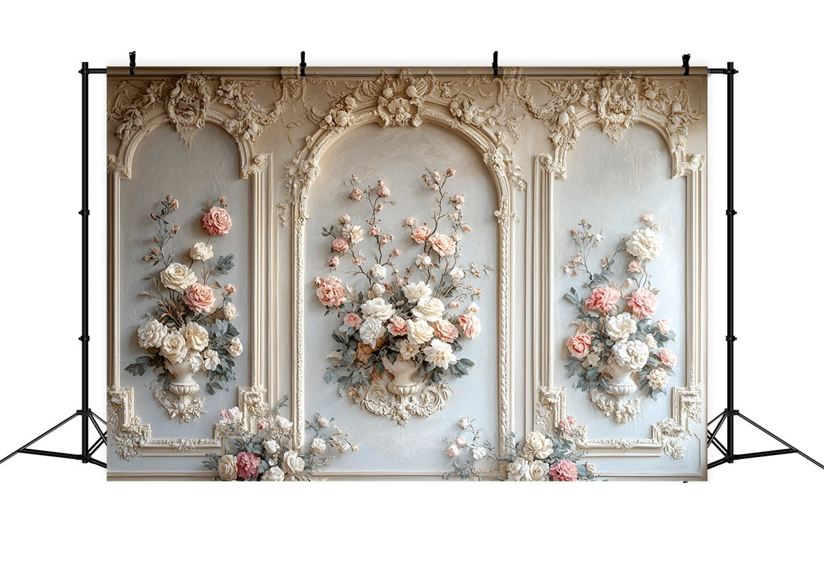 Flower Wall Backdrop Timeless Cream Floral Archway Backdrop UK CSH2-235