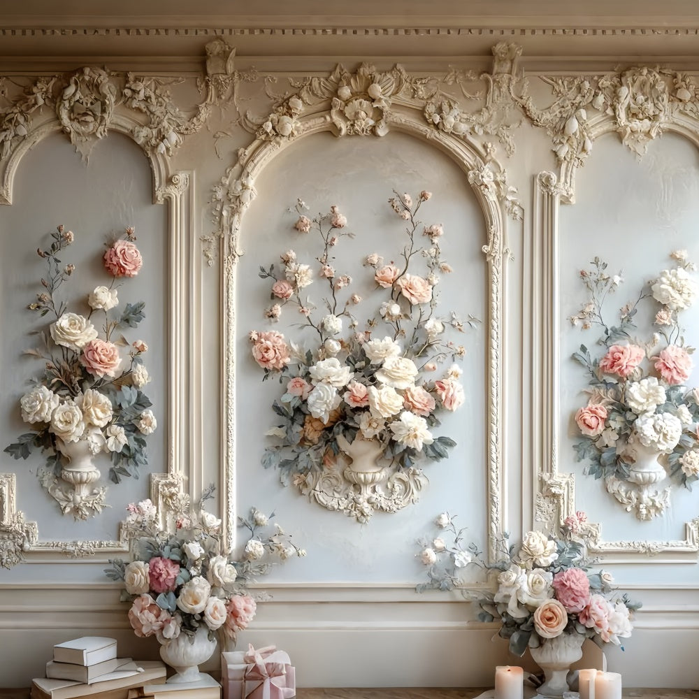 Flower Wall Backdrop Timeless Cream Floral Archway Backdrop UK CSH2-235