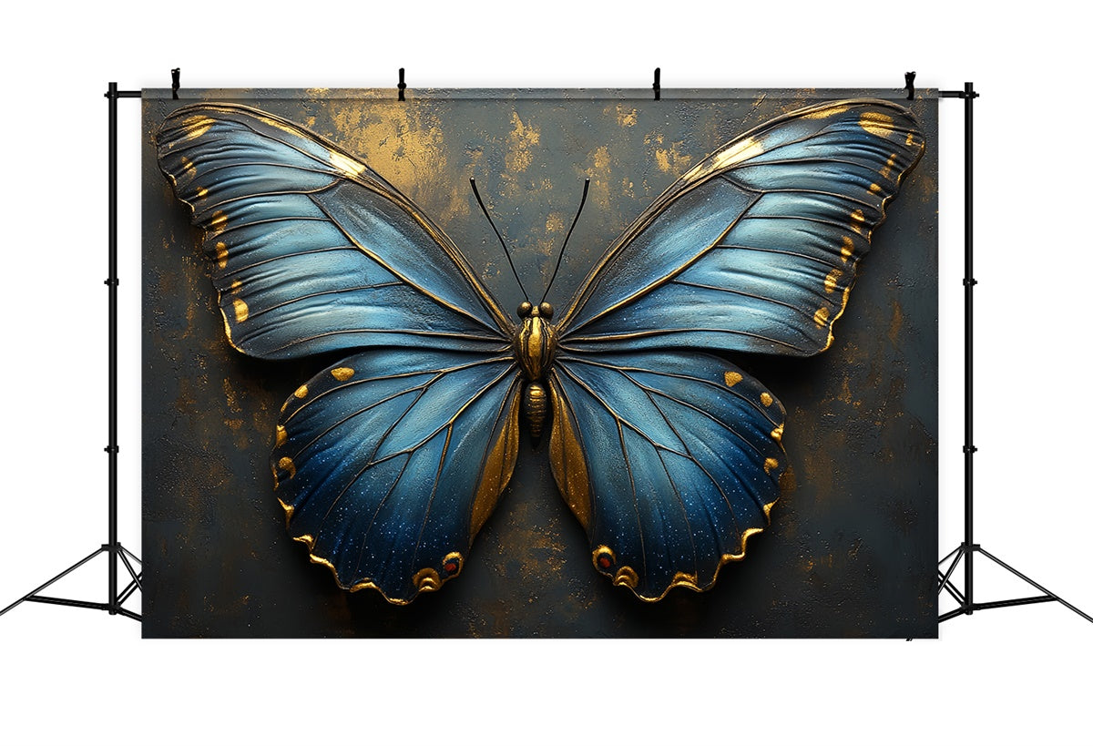 Vintage Wall Backdrop Vibrant Blue Butterfly Gold Backdrop UK CSH2-238