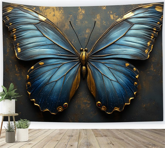 Vintage Wall Backdrop Vibrant Blue Butterfly Gold Backdrop UK CSH2-238