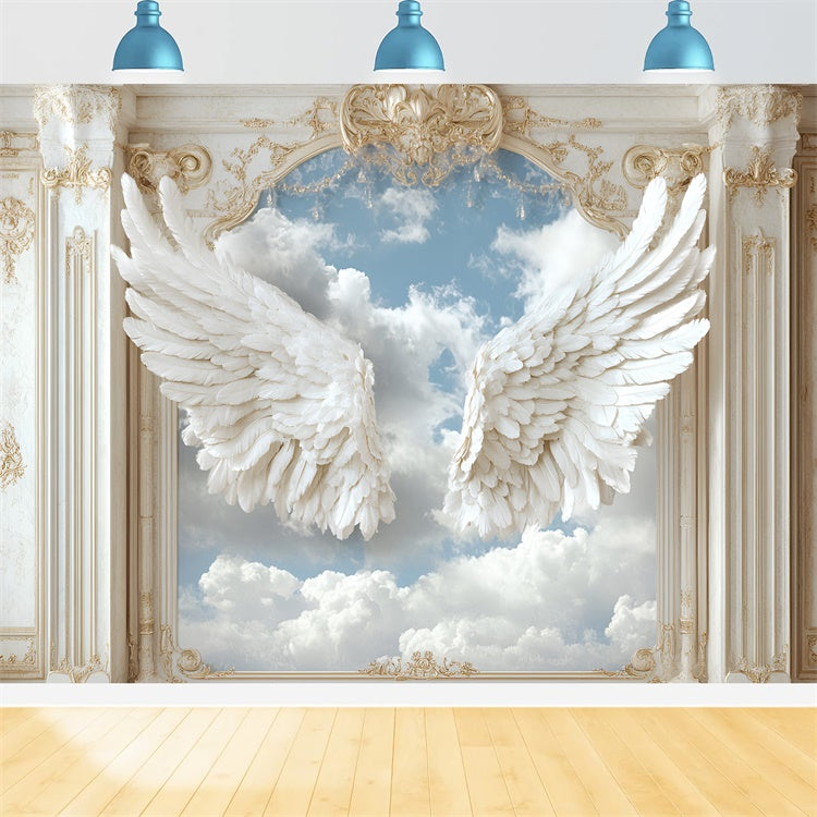 Vintage Wall Backdrop White Angel Wings Sky Backdrop UK CSH2-240