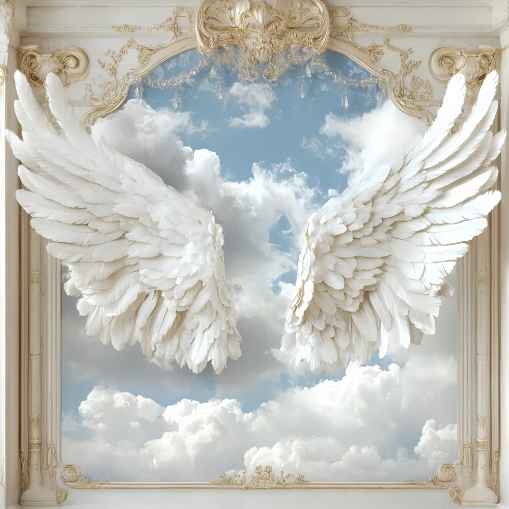 Vintage Wall Backdrop White Angel Wings Sky Backdrop UK CSH2-240