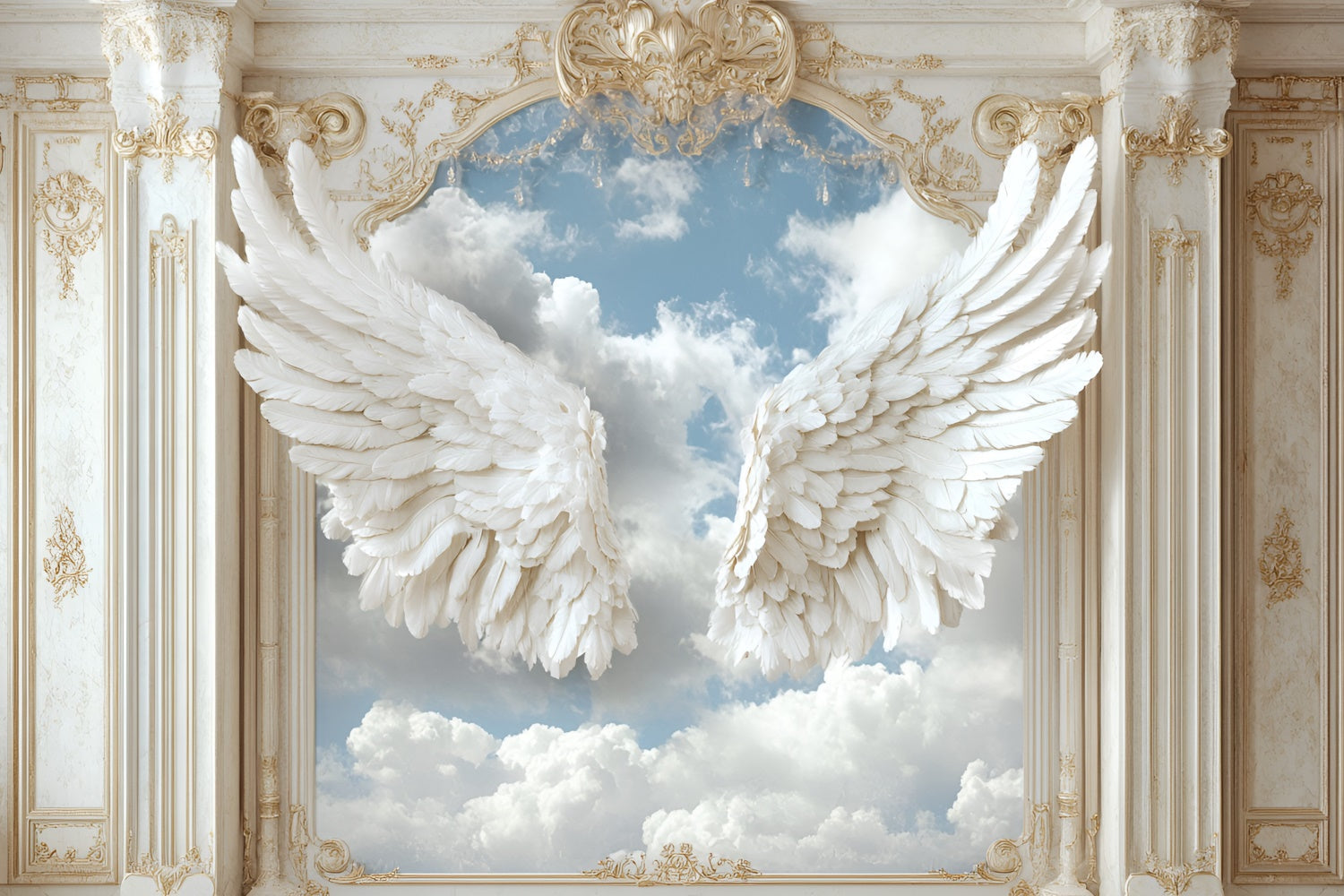 Vintage Wall Backdrop White Angel Wings Sky Backdrop UK CSH2-240