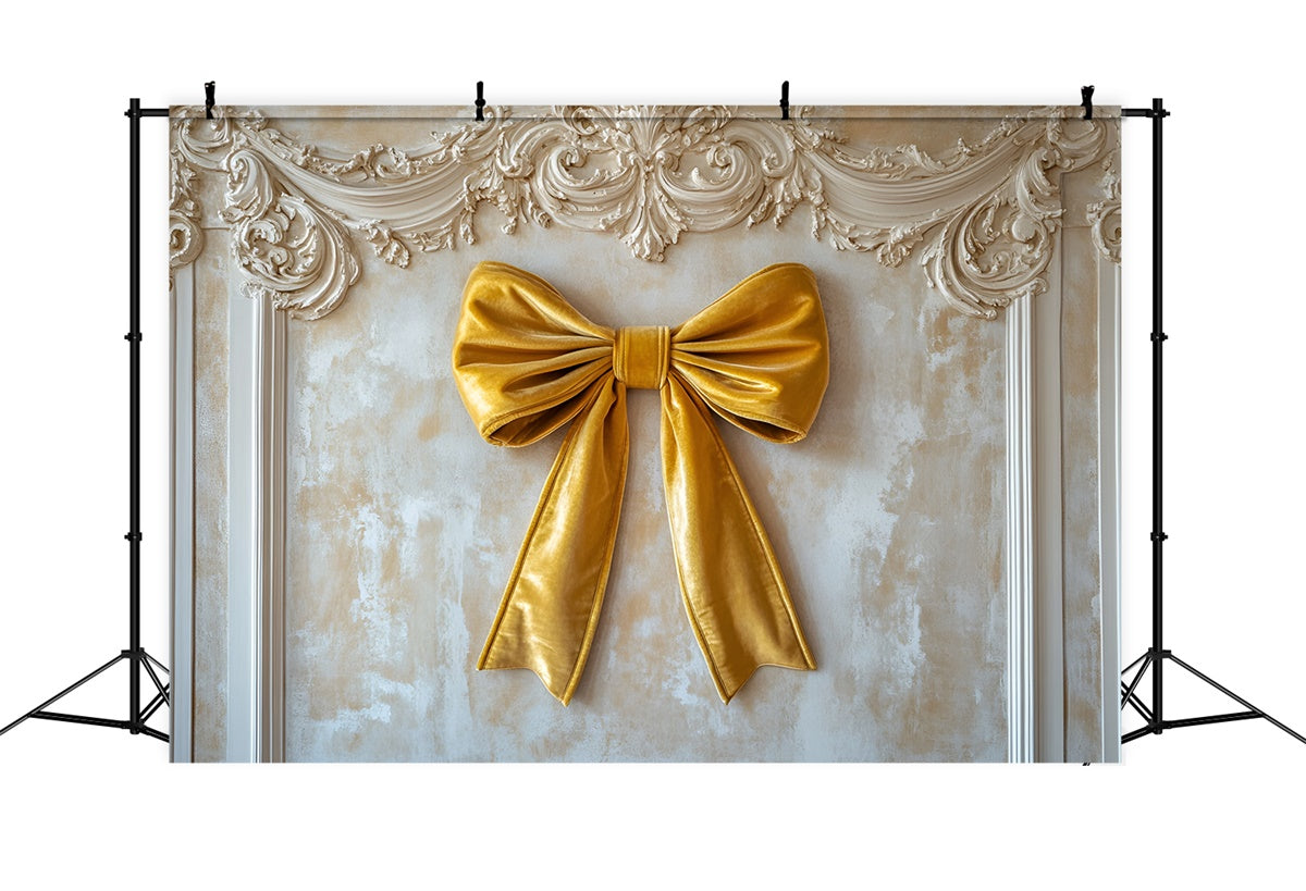 Vintage Wall Backdrop Luxurious Golden Satin Bow Backdrop UK CSH2-241