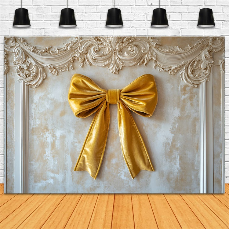 Vintage Wall Backdrop Luxurious Golden Satin Bow Backdrop UK CSH2-241