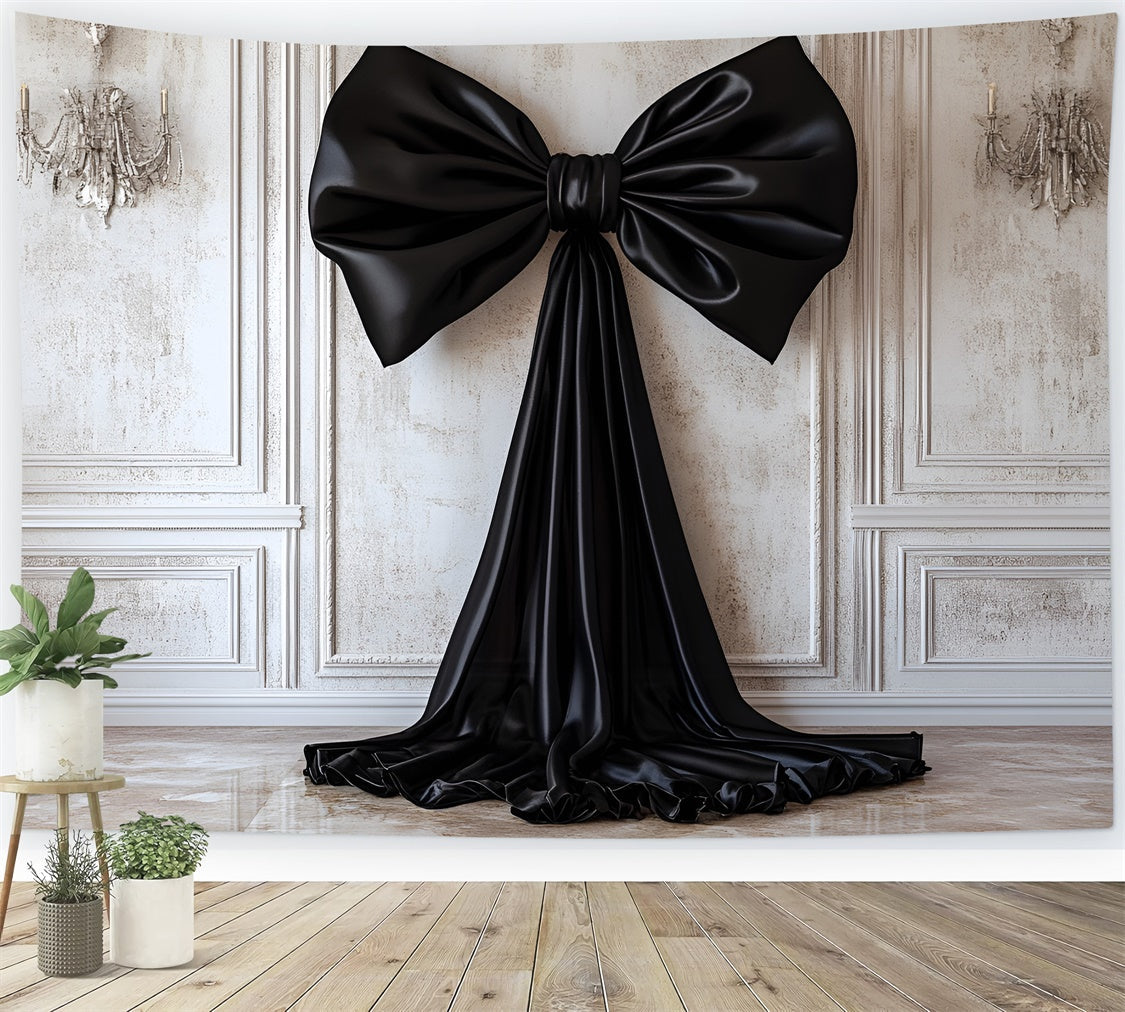 Vintage Wall Backdrop Elegant Black Satin Bow Backdrop UK CSH2-242