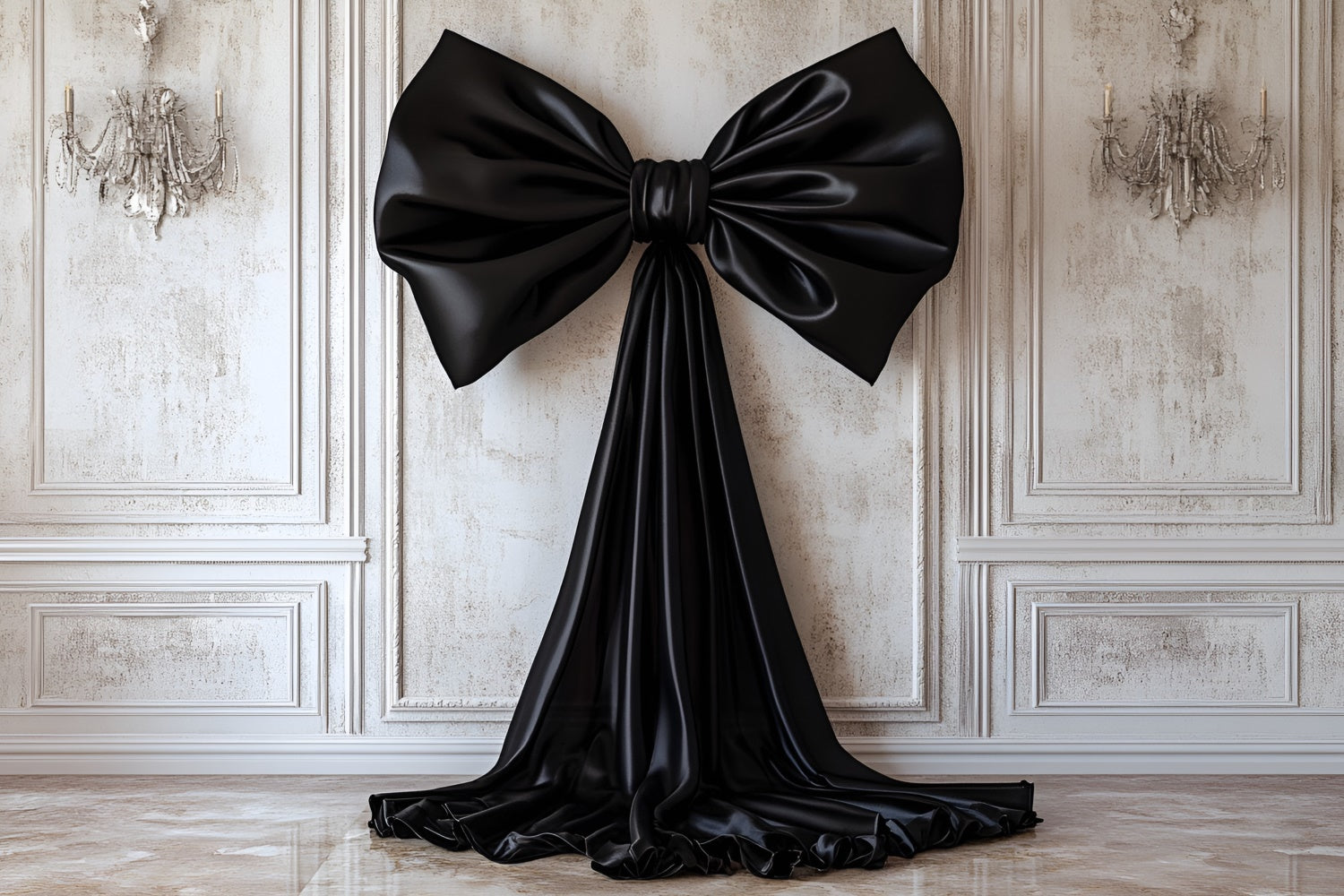 Vintage Wall Backdrop Elegant Black Satin Bow Backdrop UK CSH2-242