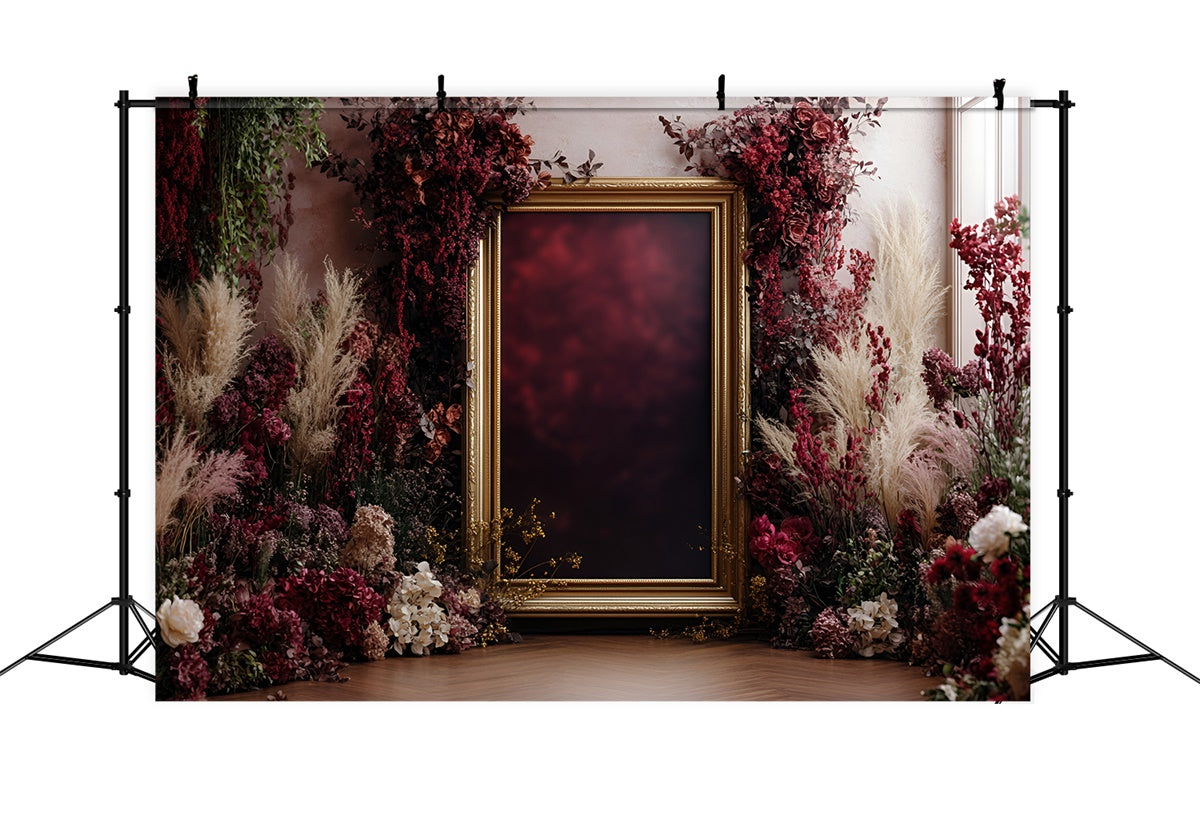 Flower Wall Backdrop Elegant Crimson Floral Frame Backdrop UK CSH2-243