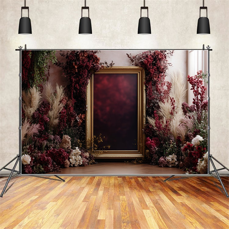 Flower Wall Backdrop Elegant Crimson Floral Frame Backdrop UK CSH2-243