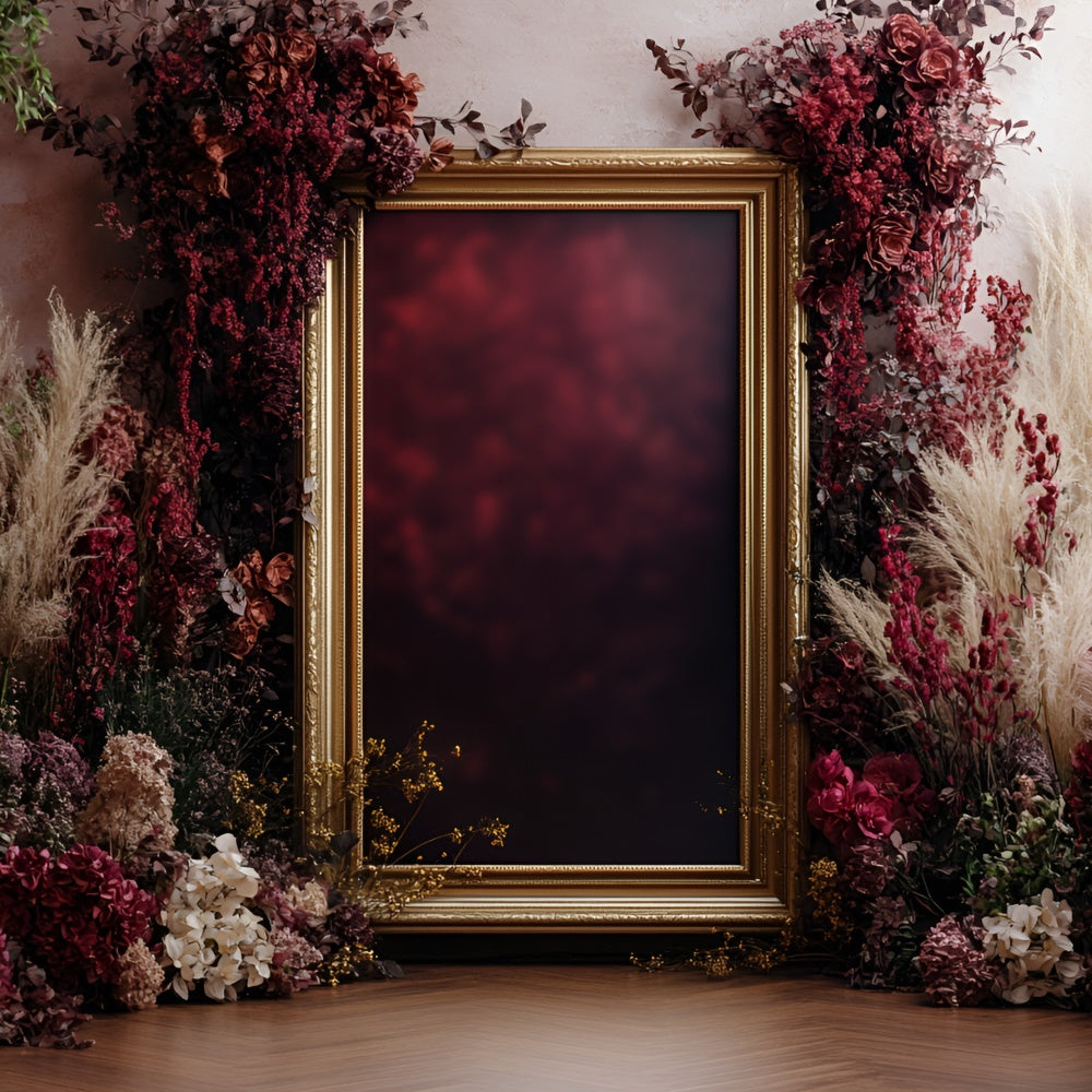 Flower Wall Backdrop Elegant Crimson Floral Frame Backdrop UK CSH2-243