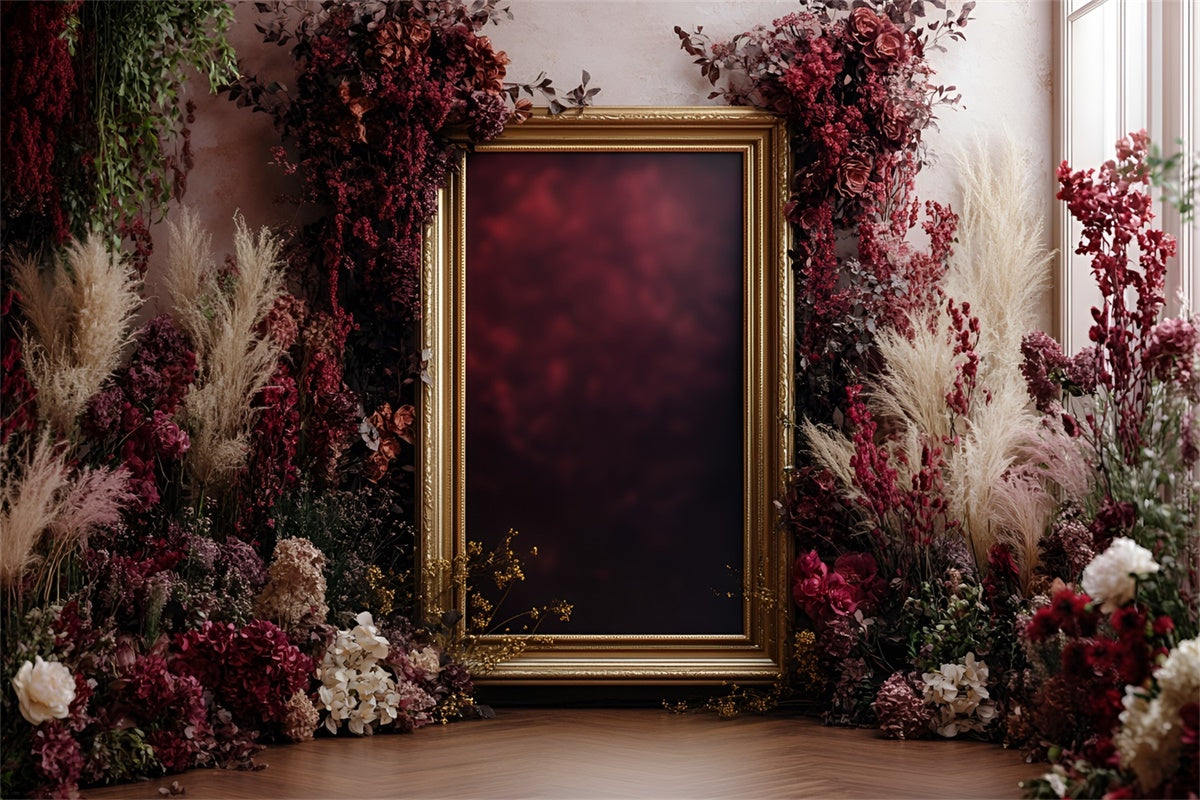 Flower Wall Backdrop Elegant Crimson Floral Frame Backdrop UK CSH2-243