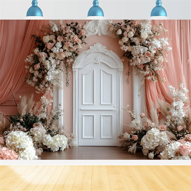 Flower Wall Backdrop Peach Floral Doorway Backdrop UK CSH2-244