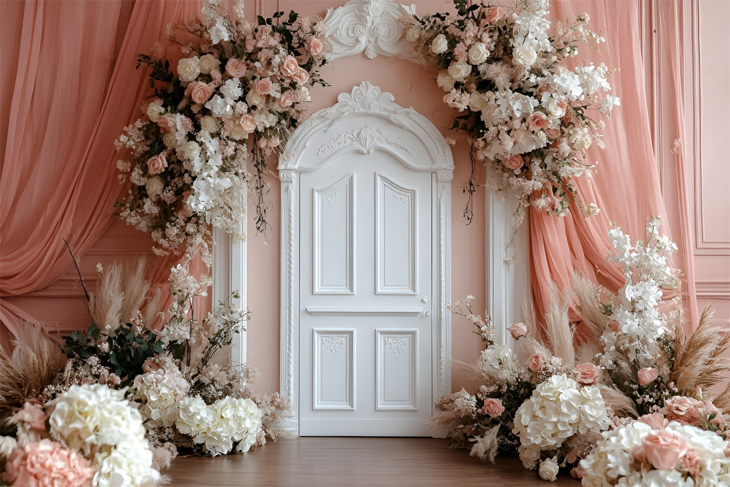 Flower Wall Backdrop Peach Floral Doorway Backdrop UK CSH2-244