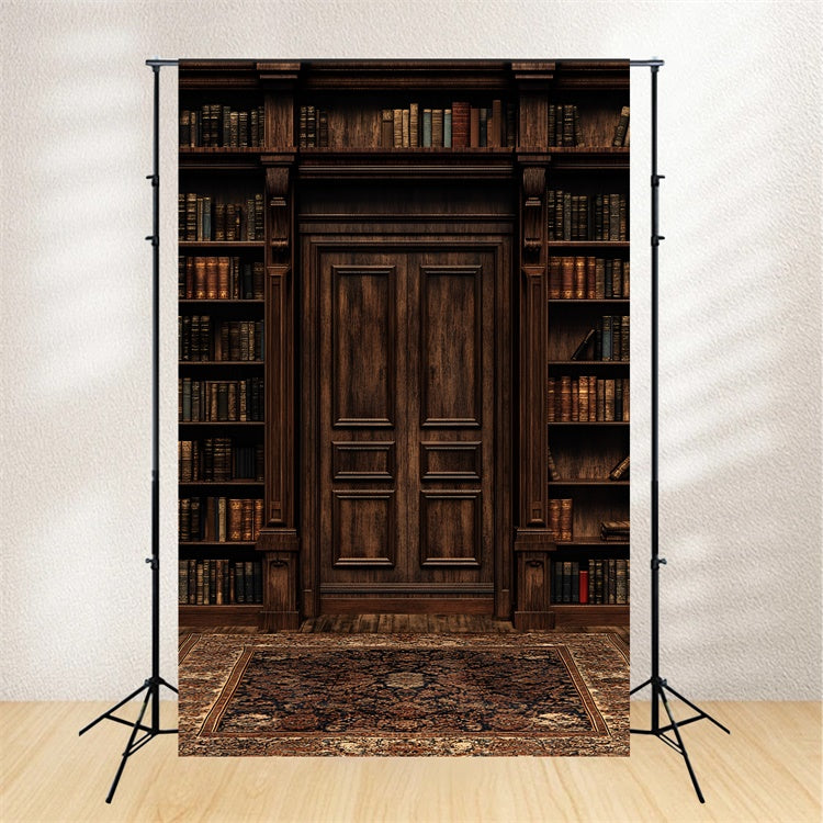 Wood Wall Backdrop Elegant Bookshelf Wooden Door Backdrop UK CSH2-248