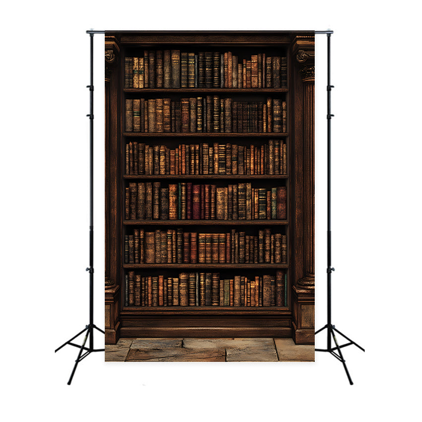 Vintage Wall Backdrop Dark Wood Library Backdrop UK CSH2-249