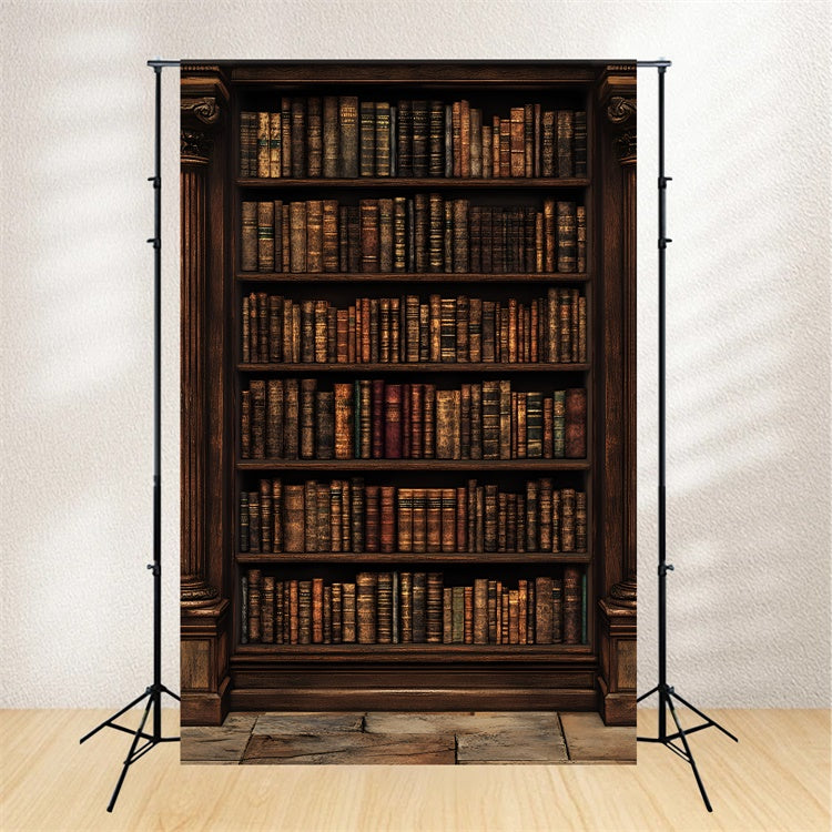 Vintage Wall Backdrop Dark Wood Library Backdrop UK CSH2-249