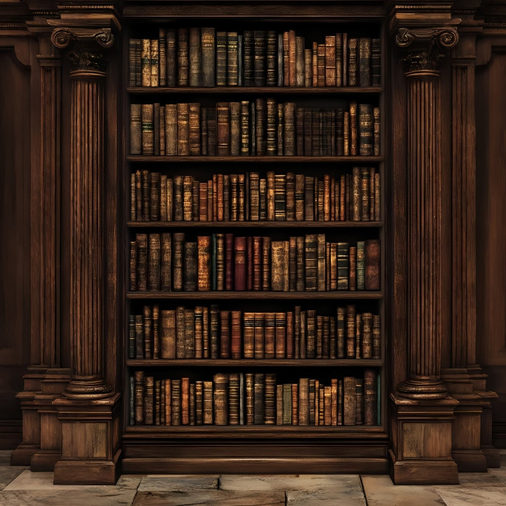 Vintage Wall Backdrop Dark Wood Library Backdrop UK CSH2-249