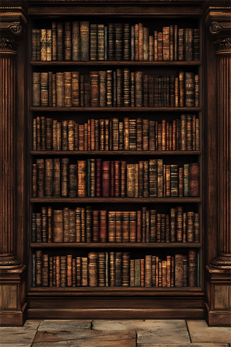 Vintage Wall Backdrop Dark Wood Library Backdrop UK CSH2-249