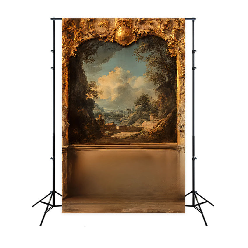 Vintage Wall Backdrop Golden Framed Rustic Landscape Backdrop UK CSH2-250