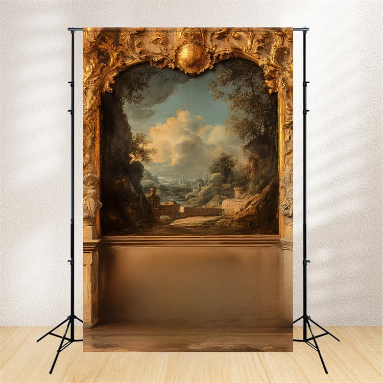 Vintage Wall Backdrop Golden Framed Rustic Landscape Backdrop UK CSH2-250