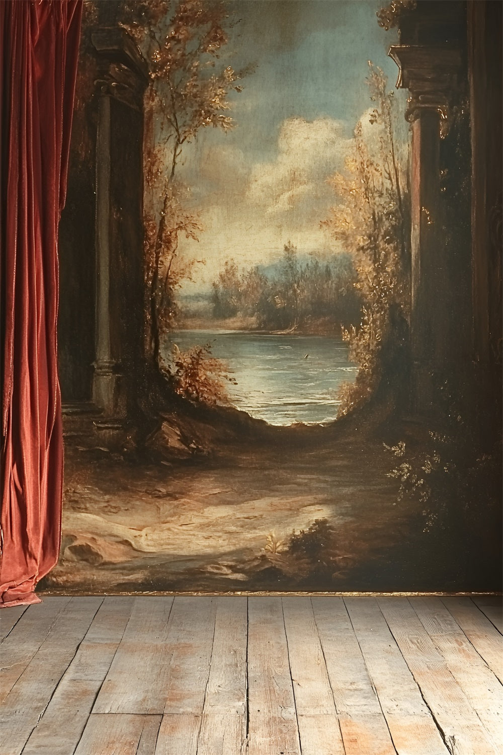 Vintage Wall Backdrop Antique Painted Landscape Framed Backdrop UK CSH2-251