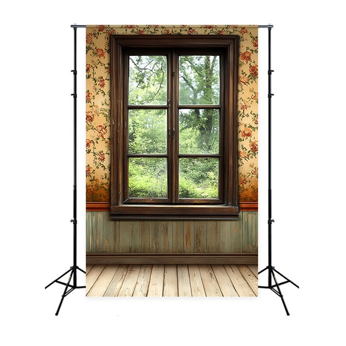 Vintage Wall Backdrop Wooden Window Floral Pattern Backdrop UK CSH2-255