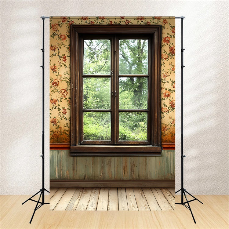 Vintage Wall Backdrop Wooden Window Floral Pattern Backdrop UK CSH2-255