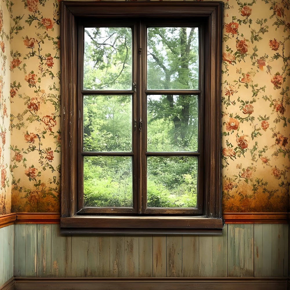 Vintage Wall Backdrop Wooden Window Floral Pattern Backdrop UK CSH2-255