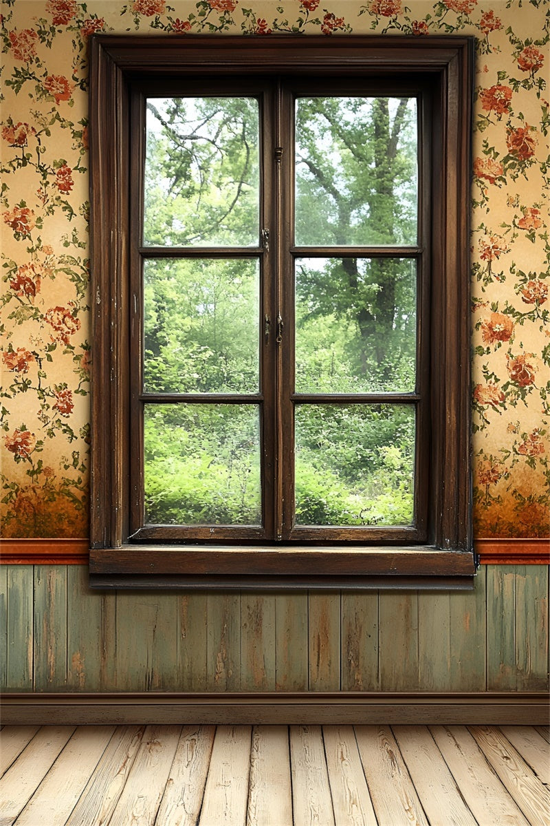 Vintage Wall Backdrop Wooden Window Floral Pattern Backdrop UK CSH2-255