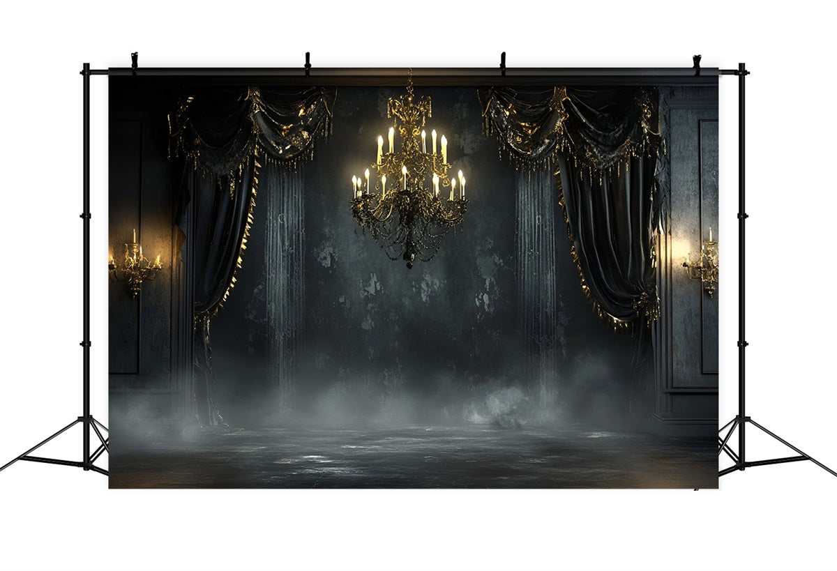 Black Wall Backdrop Gothic Black Chandelier Ballroom Backdrop UK CSH2-256