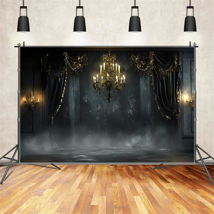 Black Wall Backdrop Gothic Black Chandelier Ballroom Backdrop UK CSH2-256