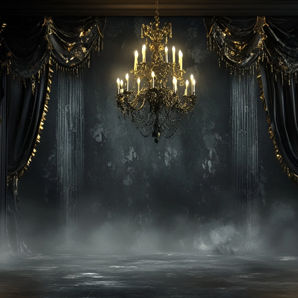 Black Wall Backdrop Gothic Black Chandelier Ballroom Backdrop UK CSH2-256