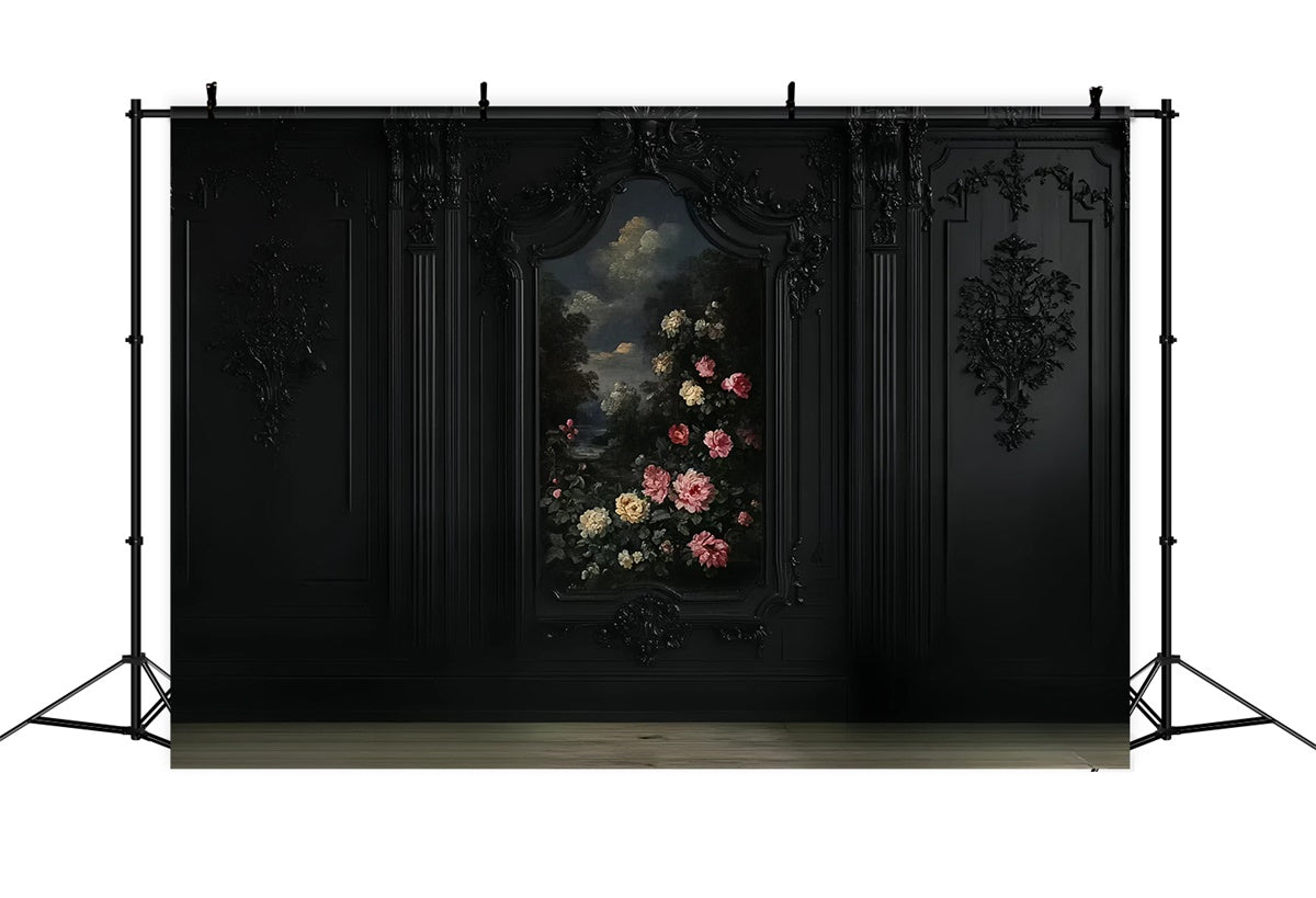 Black Wall Backdrop Floral Rose Wall Black Backdrop UK CSH2-259