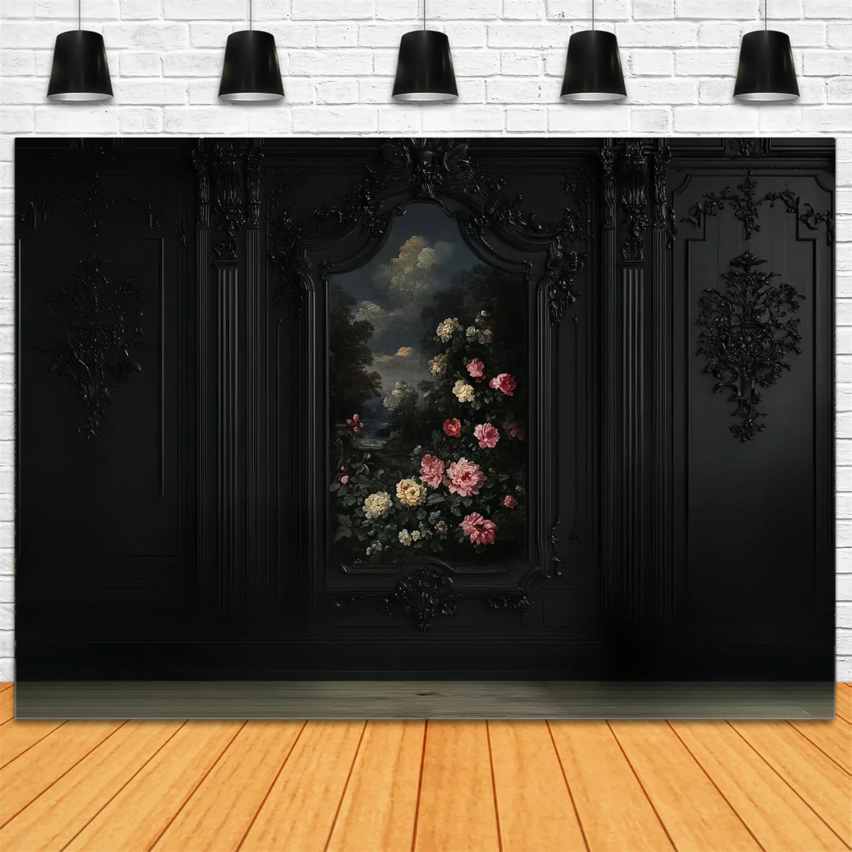 Black Wall Backdrop Floral Rose Wall Black Backdrop UK CSH2-259