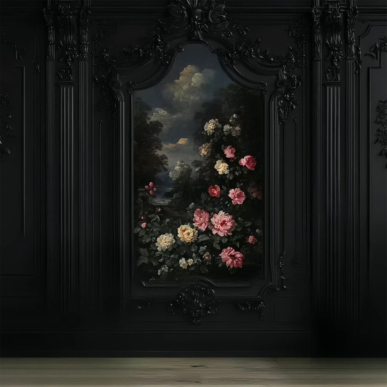 Black Wall Backdrop Floral Rose Wall Black Backdrop UK CSH2-259