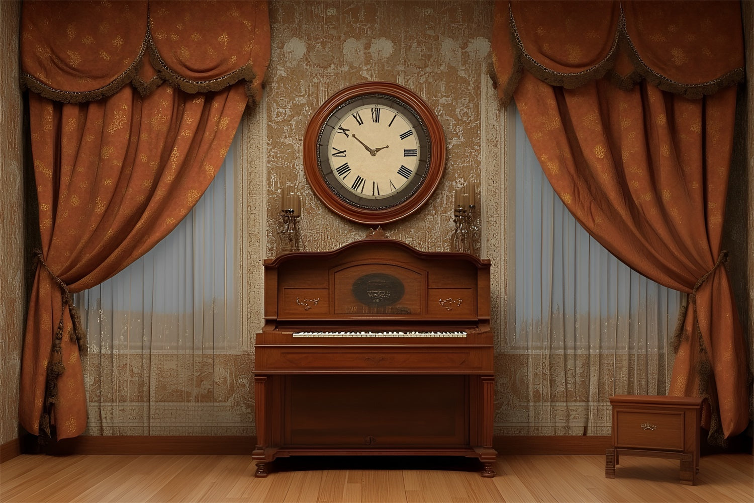 Vintage Wall Backdrop Vintage Study Room Piano Backdrop UK CSH2-267