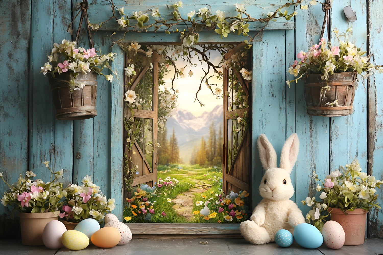 Easter Photo Backdrop Enchanted Window Spring Flowers Backdrop UK CSH2-27