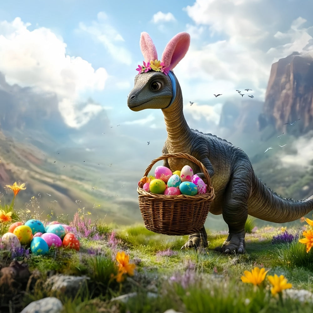 Easter Photography Backdrops Dinosaur Bunny Egg Hunt Backdrop UK CSH2-28