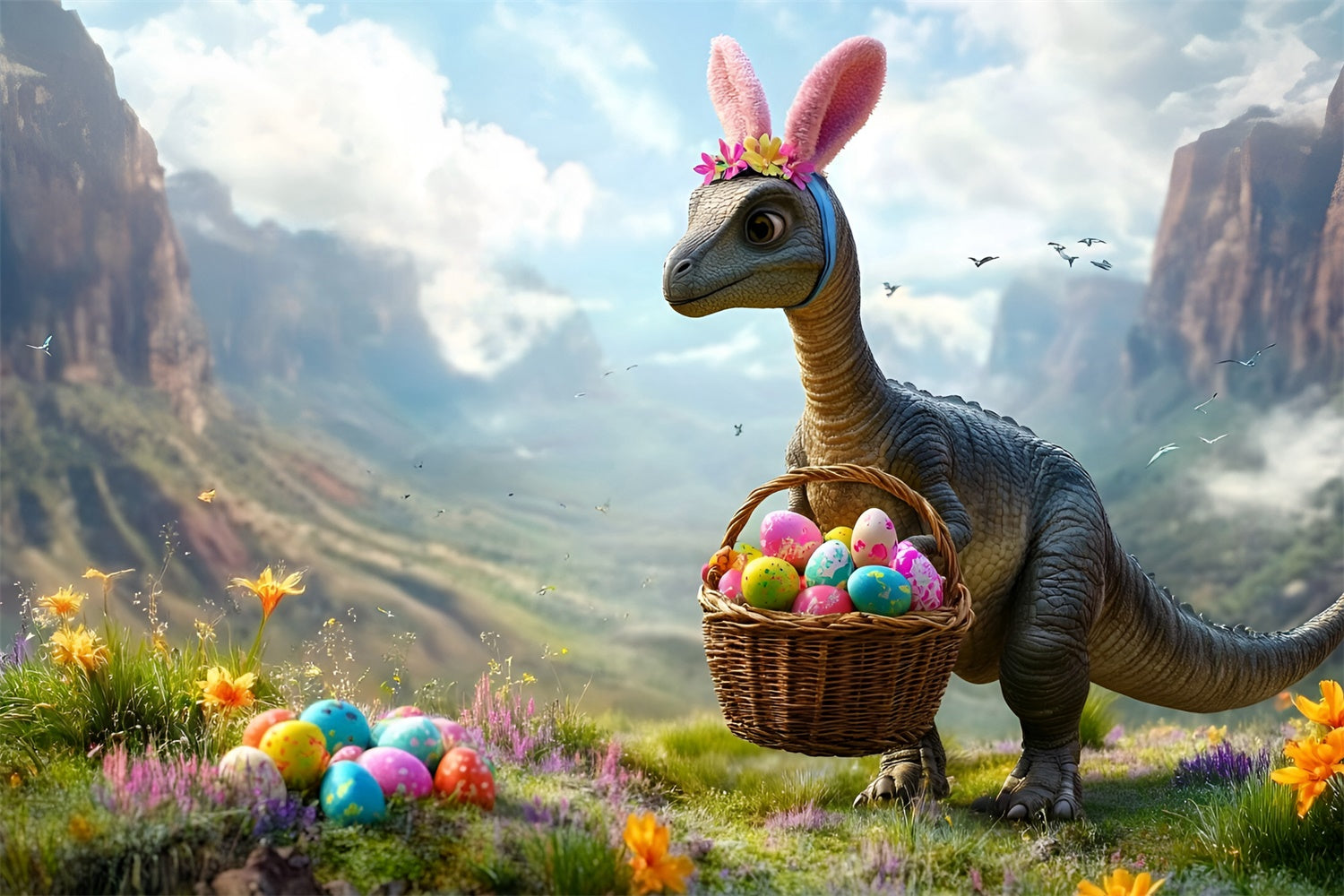 Easter Photography Backdrops Dinosaur Bunny Egg Hunt Backdrop UK CSH2-28